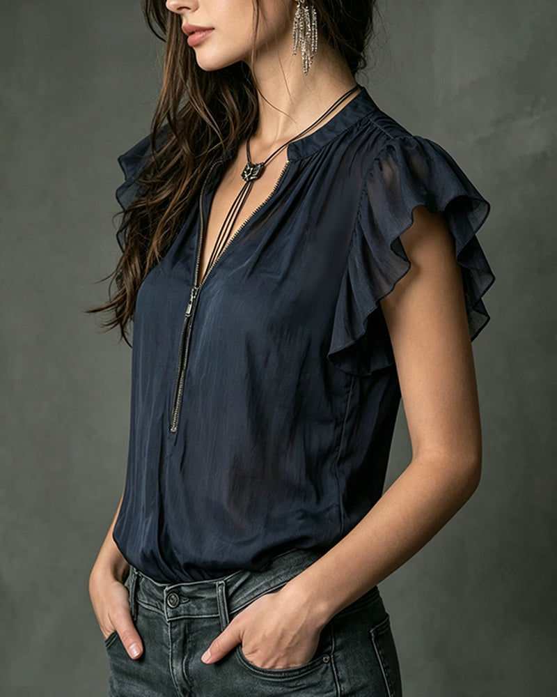 Bluse Flagermuserme Halvglidelås Designer