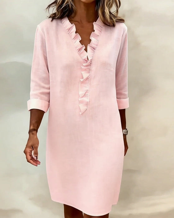 Kjole Rysjet V-Hals Ensfarget