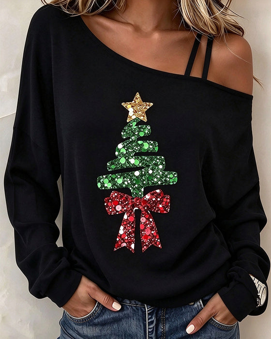 Topp Asymmetrisk Stropp Juletre Cold Shoulder