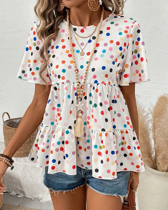 Bluse Fargerik Polka Dot Babydoll