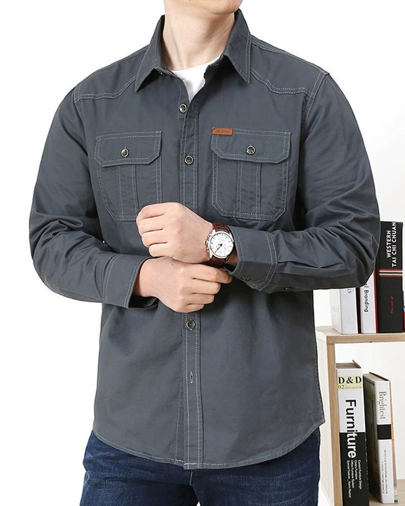 Skjorte Herre Arbeidsklær Lomme Ensfarget