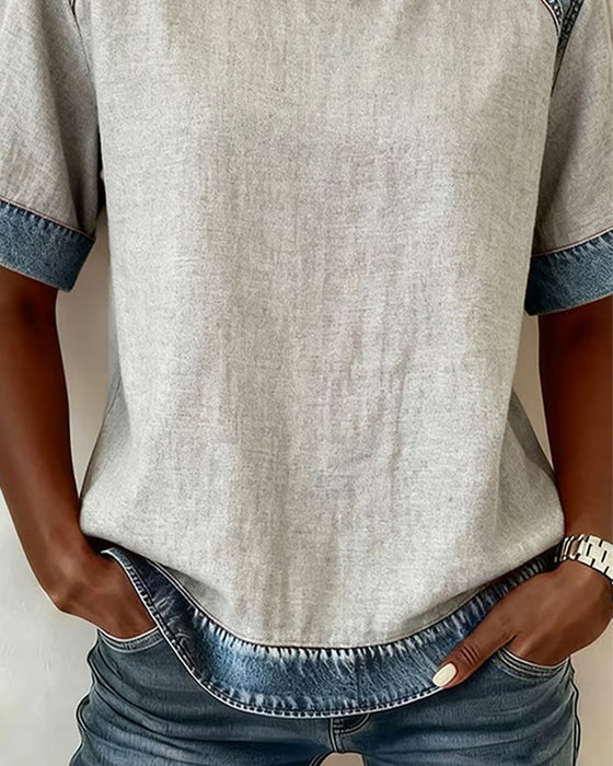 Topp Denim Lappearbeid Kortermet