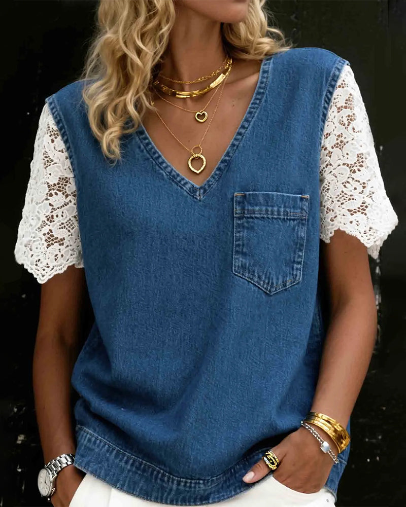 Topp Denim Blonde Lappeteppe V-Hals