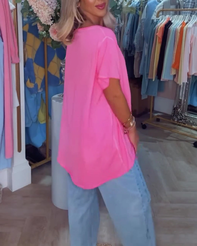 T-skjorte Blonde Spleiset Kort Erme