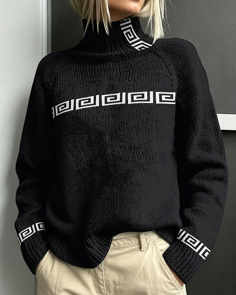 Pullover Genser Geometrisk Meander Turtleneck