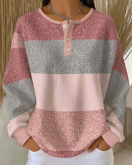 Sweatshirt Knapp Rund Hals Fargeblokk