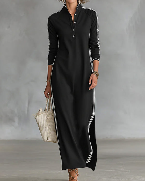 Kjole Kontrast Knapp V-hals