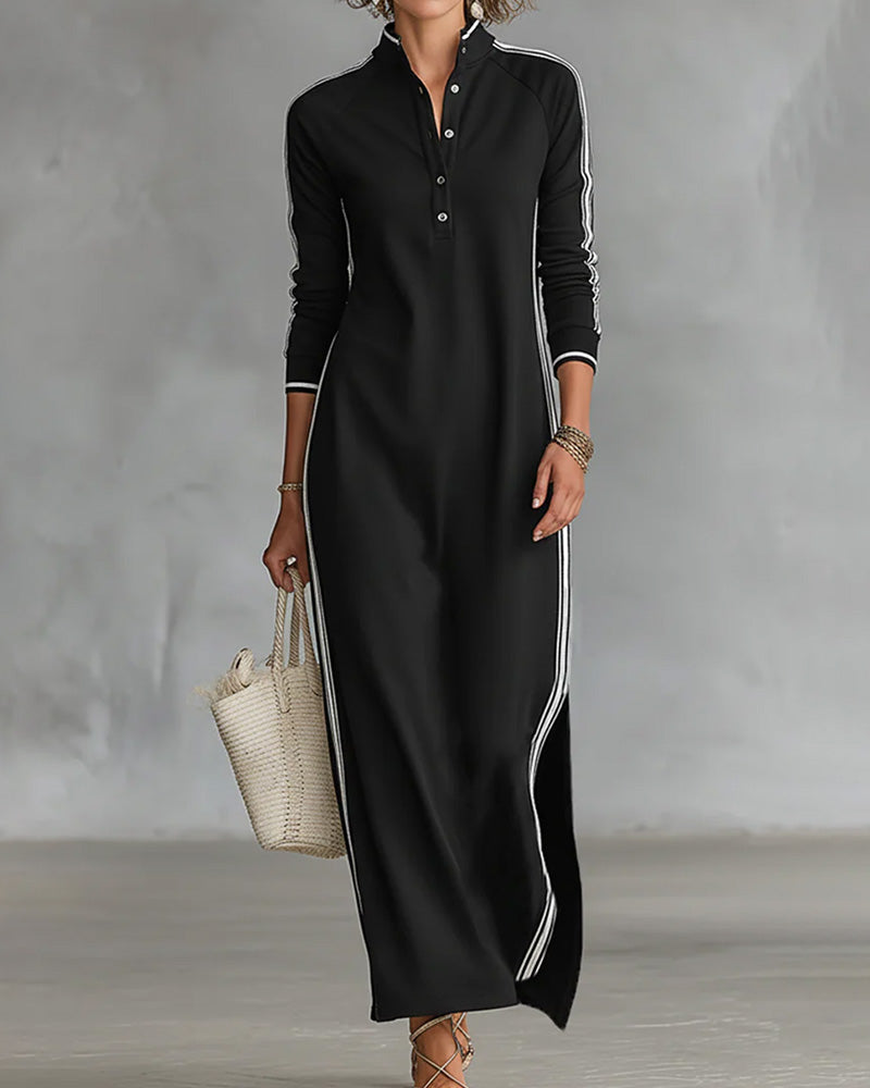 Kjole Kontrast Knapp V-hals