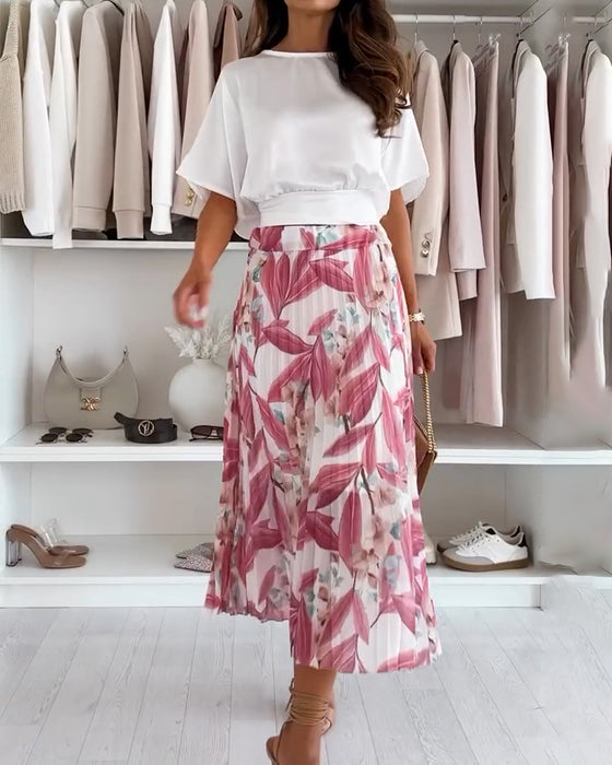 Bluse Ensfarget Midjebånd Kort Erme