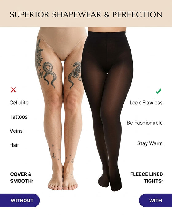 Gjennomsiktig Panel Med Fleeceforet Tights Stay-Warm Magekontroll Sheer Effekt Tights Bodysuit Svart Basic
