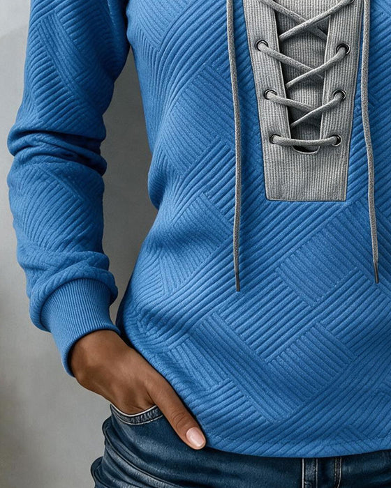 Sweatshirt Snøring Ribbet Fargeblokk Slim Passform