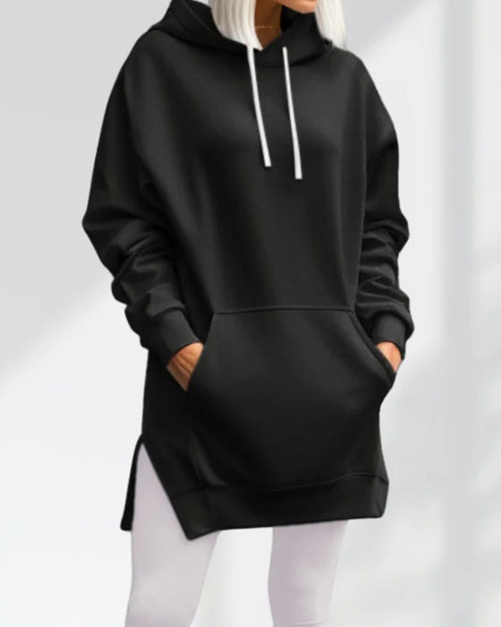 Hettegenser Ensfarget Loose Fit Snøre