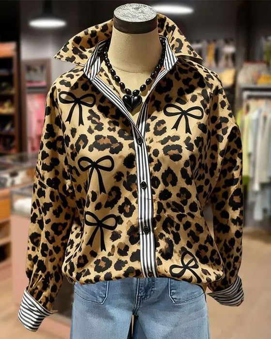 Bluse Leopard Trykk Sløyfe
