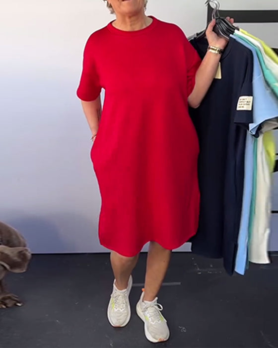Kjole Rund Hals Casual Kort Erm Enkel