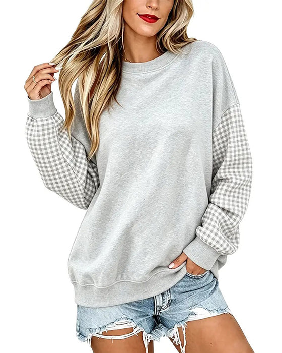 Sweatshirt Rund Hals Rutet Lappeteppe Ensfarget