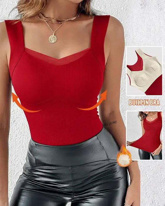 Tank Top Firkantet Hals Solid Innebygd BH