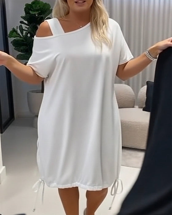 Kjole Ensfarget Off-Shoulder Snøring Casual