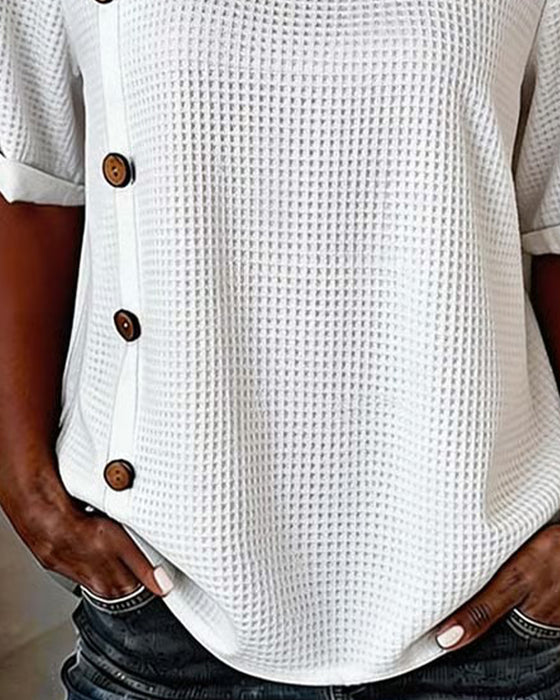 Bluse Vaffel Tekstur Side Knapp