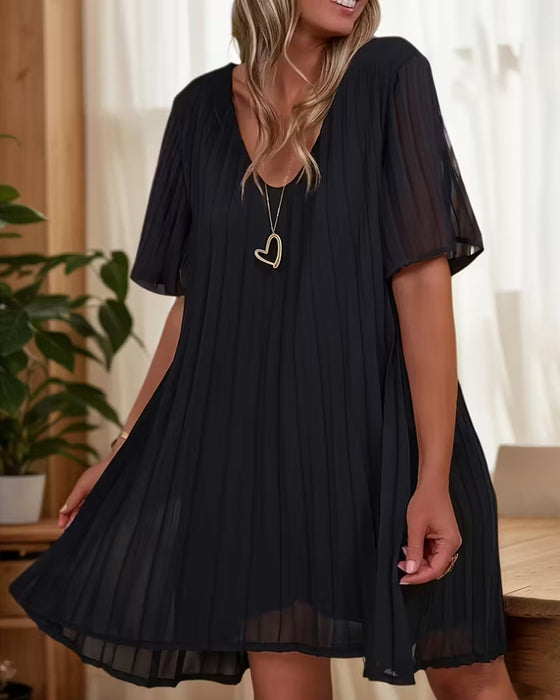 Kjole Trekkspill Plissert Kort Ermet