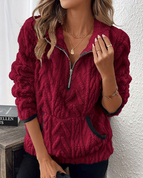 Sweatshirt Halv Glidelås Fleece Stor Lomme