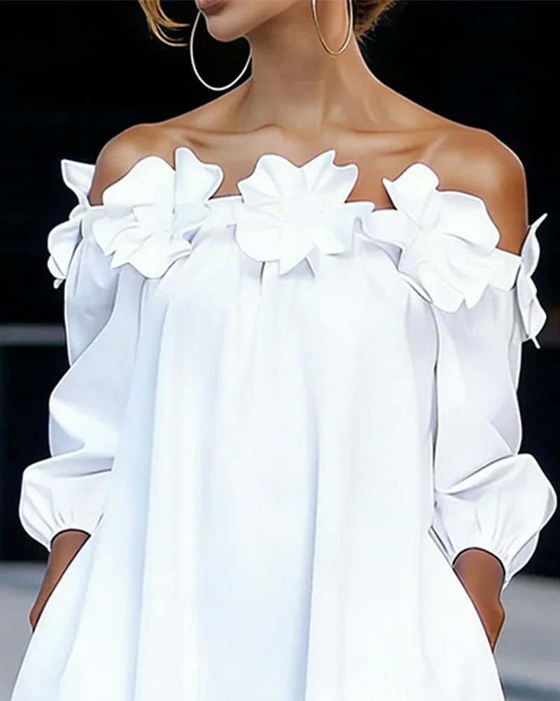 Kjole Off-Shoulder Blomstret Aksent