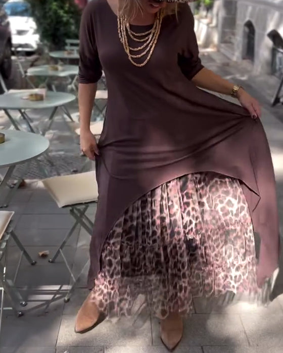 Kjole Langermet Solid Farge Uregelmessig