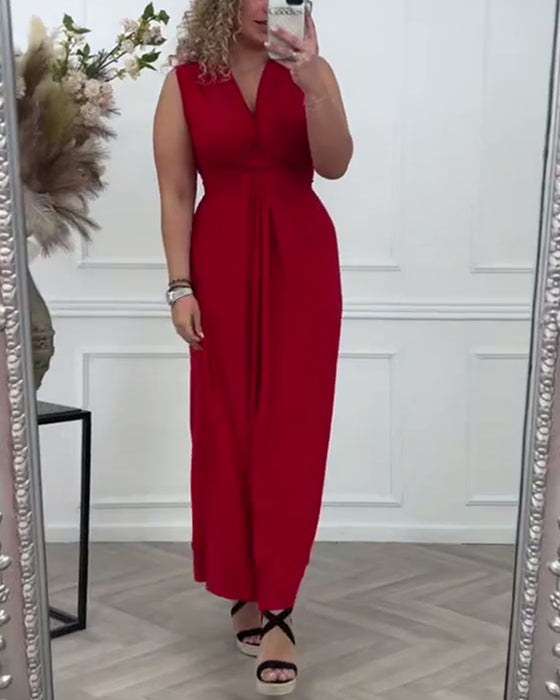 Ermeløs ensfarget twist elegant kjole