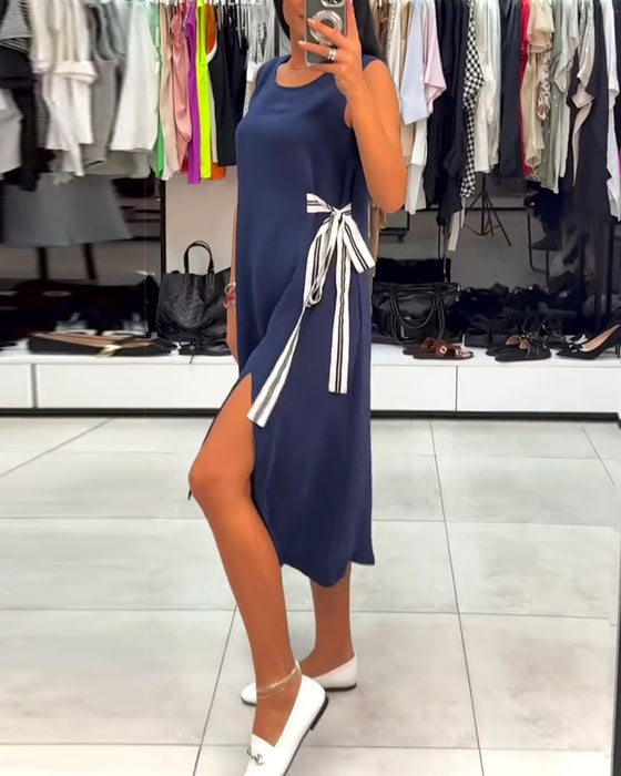 Kjole Asymmetrisk Ensfarget Splitt Ermeløs