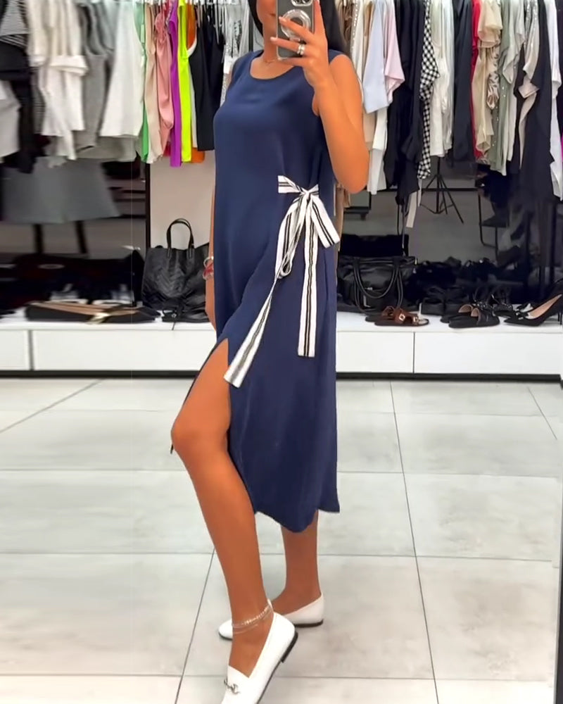 Kjole Asymmetrisk Ensfarget Splitt Ermeløs