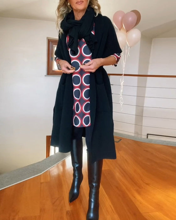 Uformell ensfarget cardigan med halve ermer