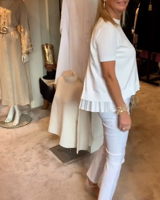 Topp Plissert Rund Hals Ensfarget