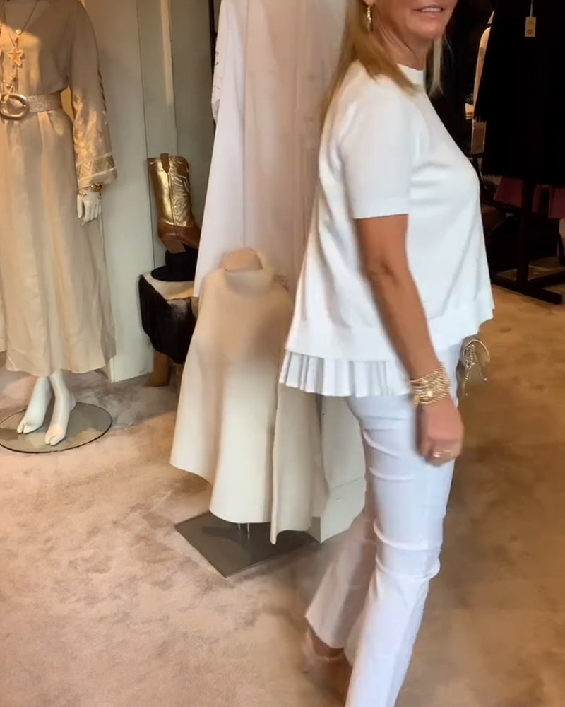 Topp Plissert Rund Hals Ensfarget