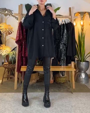 Skjorte avslappet paljett med løs temperament