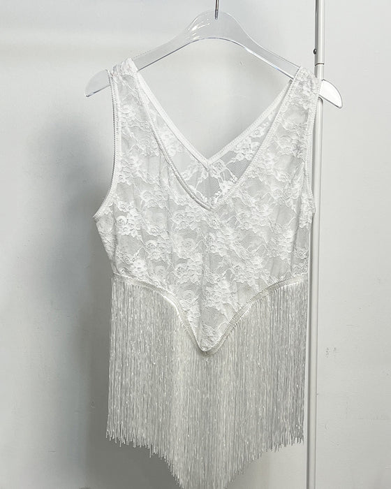 Tanktopp Sexy Blonde Spagettistropp Frynser