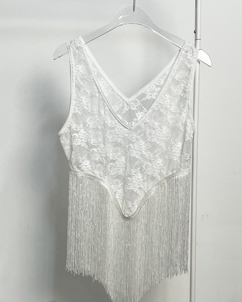 Tanktopp Sexy Blonde Spagettistropp Frynser