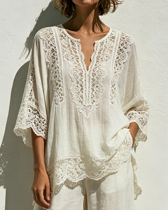 Ensfarget Blondine-V-Halsbluse