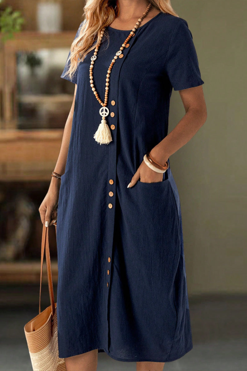 Kjole Kneppet Kortermet Lomme Shift