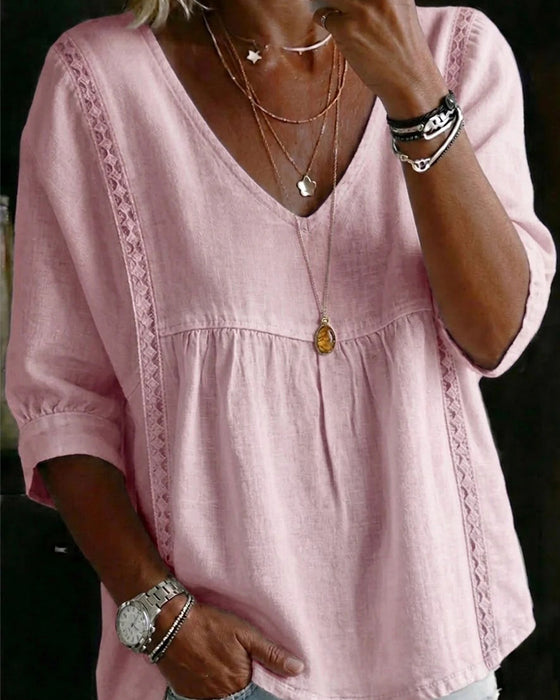 Bluse Ruffle Kant V-Hals Albuelang Erme
