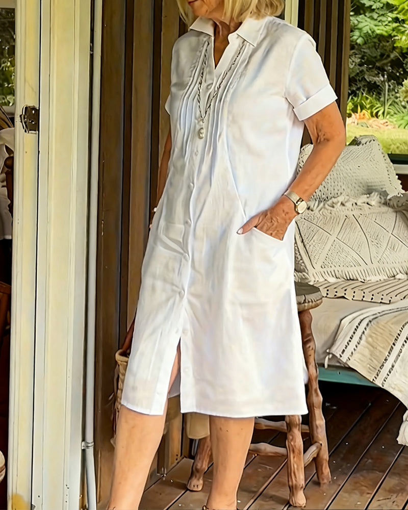 Skjortekjole Ensfarget Knappet Kortermet