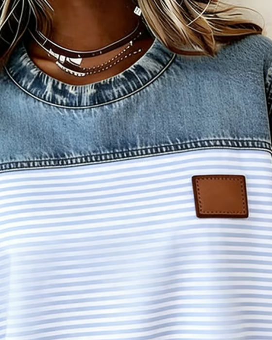 Bluse Denim Panel Stripe