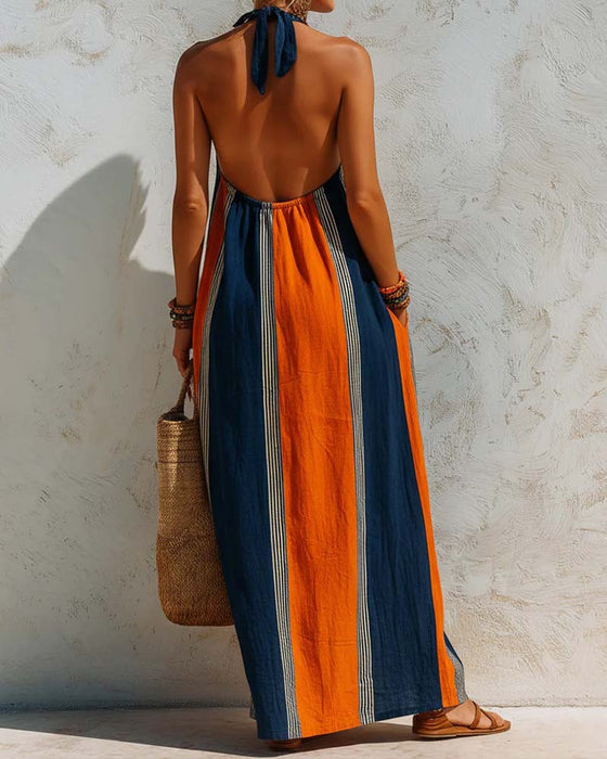 Kjole Fargeblokk Vertikal Stripe Halter