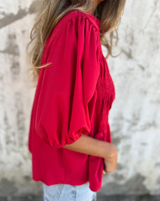 Bluse Casual Mote Kort Erme Enfarget