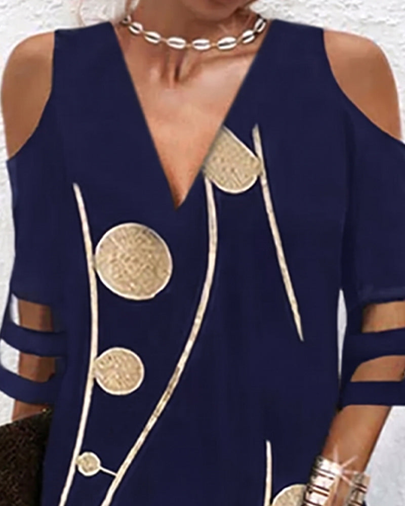 V-Hals Off-Shoulder-Kjole Med Blondinepanel