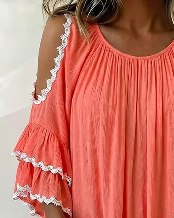 Bluse Off-Shoulder Rysje Flagermuserme Loose Fit