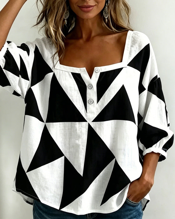 Bluse Avslappet Geometrisk Trykk
