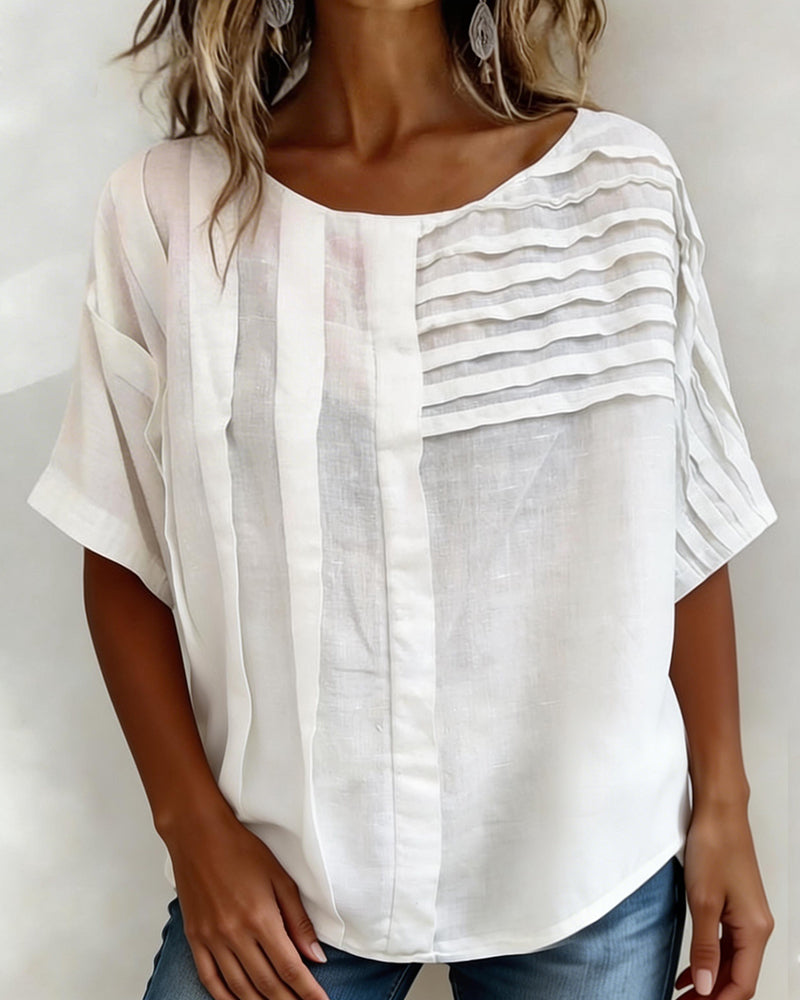 Blouse Asymmetrisk Krøket Rund Hals