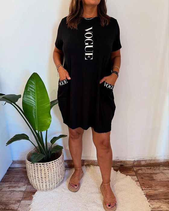 Kjole Casual Kortermet Løs Bokstav Trykk