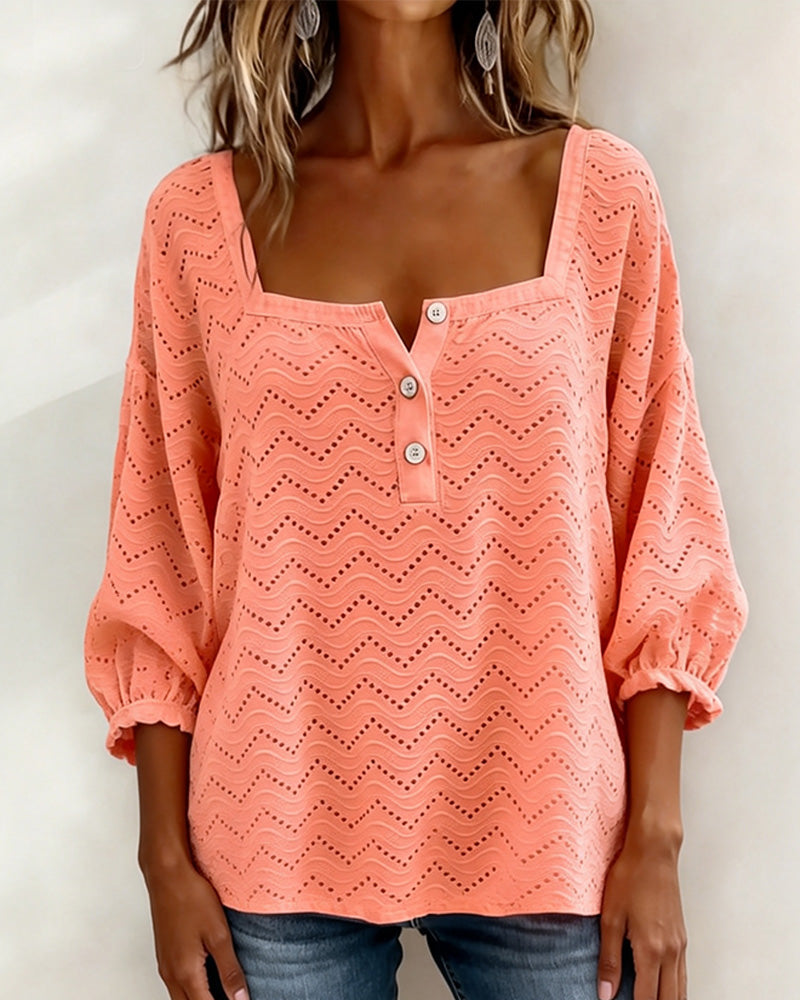 Bluse Firkantet Hals Utskjæring Lanterneerme