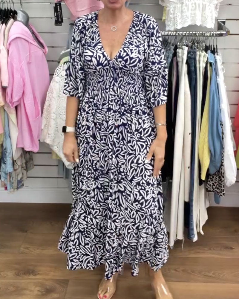 Kjole Abstrakt Trykk V-hals