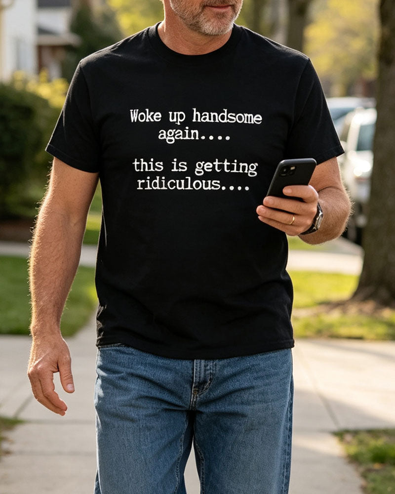Herre T-Shirt Bokstav Trykk Rund Hals